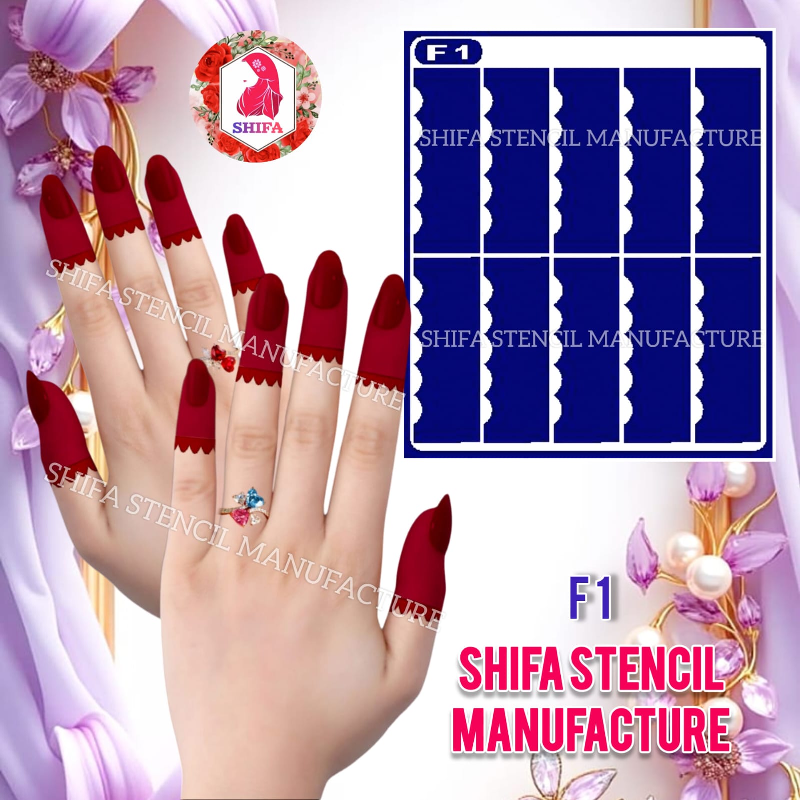F 1 Classic Scallop Bands Sticker Overview Henna Stencil - Shifa Stencil